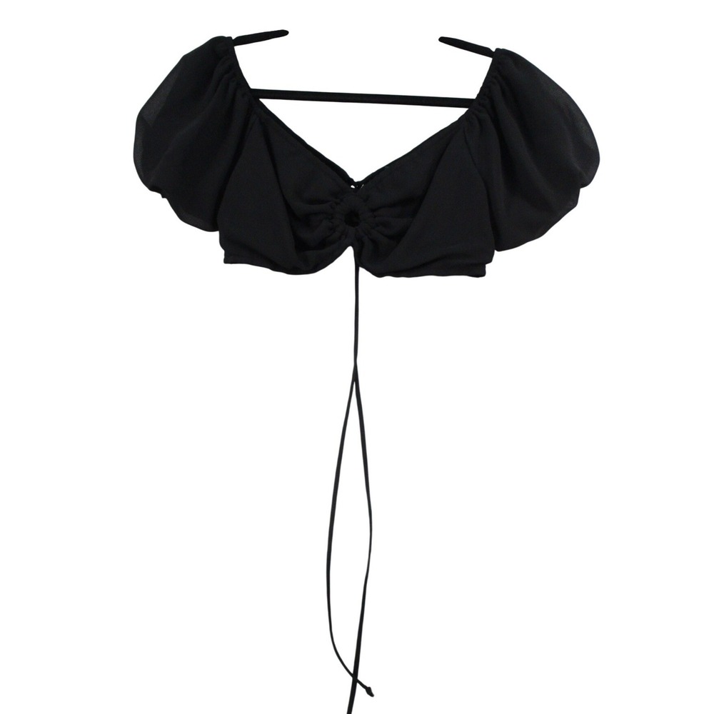 Wild Fable Black Puff Sleeve Off The Shoulder Ring Front Crop Top Size M